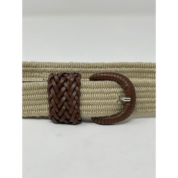 Talbots Women's L/XL Belt Wheat Color Genuine Leather Trim Elastic - Picture 2 of 7